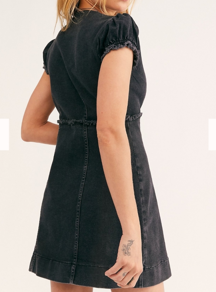 Free People Something Sweet Mini black denim dress - Picture 2 of 13